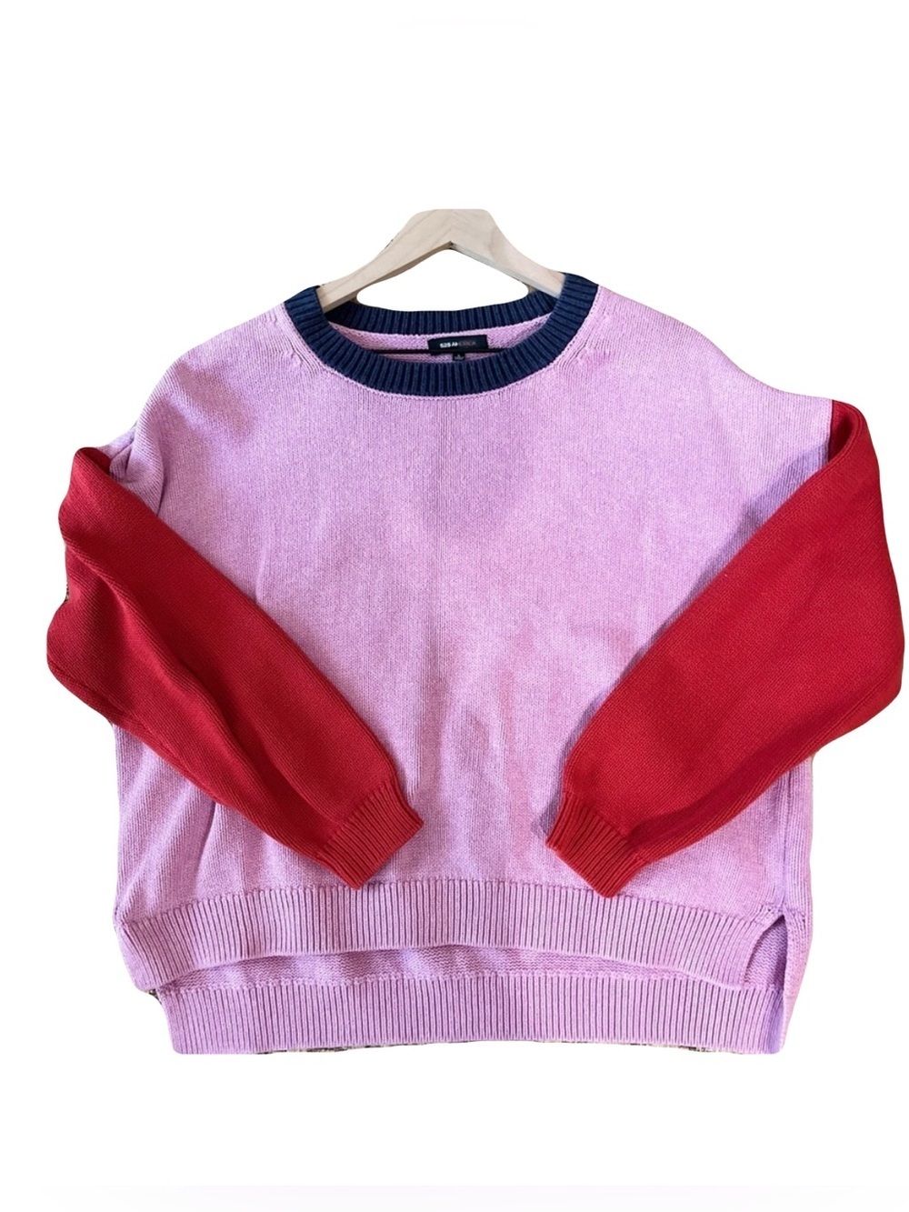 525 America Crewneck Sweater - Women's Large Red Pink Navy - Colorblock Knit